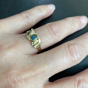 14K Solid Real Gold Natural Sapphire Women Ring Size 5.75
